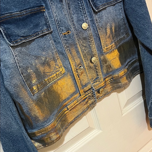 Forever 21 Blue Denim Jacket with Gold Detail Large - Picture 3 of 5